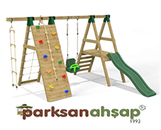 30635 - Ahşap Tırmanmalı Kaydıraklı Korumalı Salıncak Seti