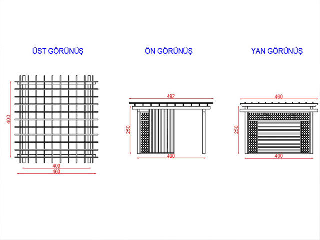 Ahşap Pergola Modelleri / Ahşap Villa Pergole Sundurma 400(L)x400(W)x250(H)-70375 Teknik Resim