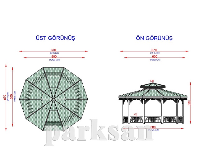 Ahşap Kamelya - Çardak ve Gazebo Modelleri  / Ahşap Çardak Ongen 600(L)x600(W)x330(H)-70182 Teknik Resim