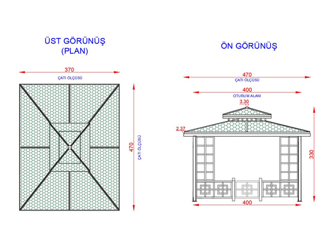 Ahşap Kamelya - Çardak ve Gazebo Modelleri  / Ahşap Kamelya Dikdörtgen 300(L)x400(W)x330(H) - 70211 Teknik Resim