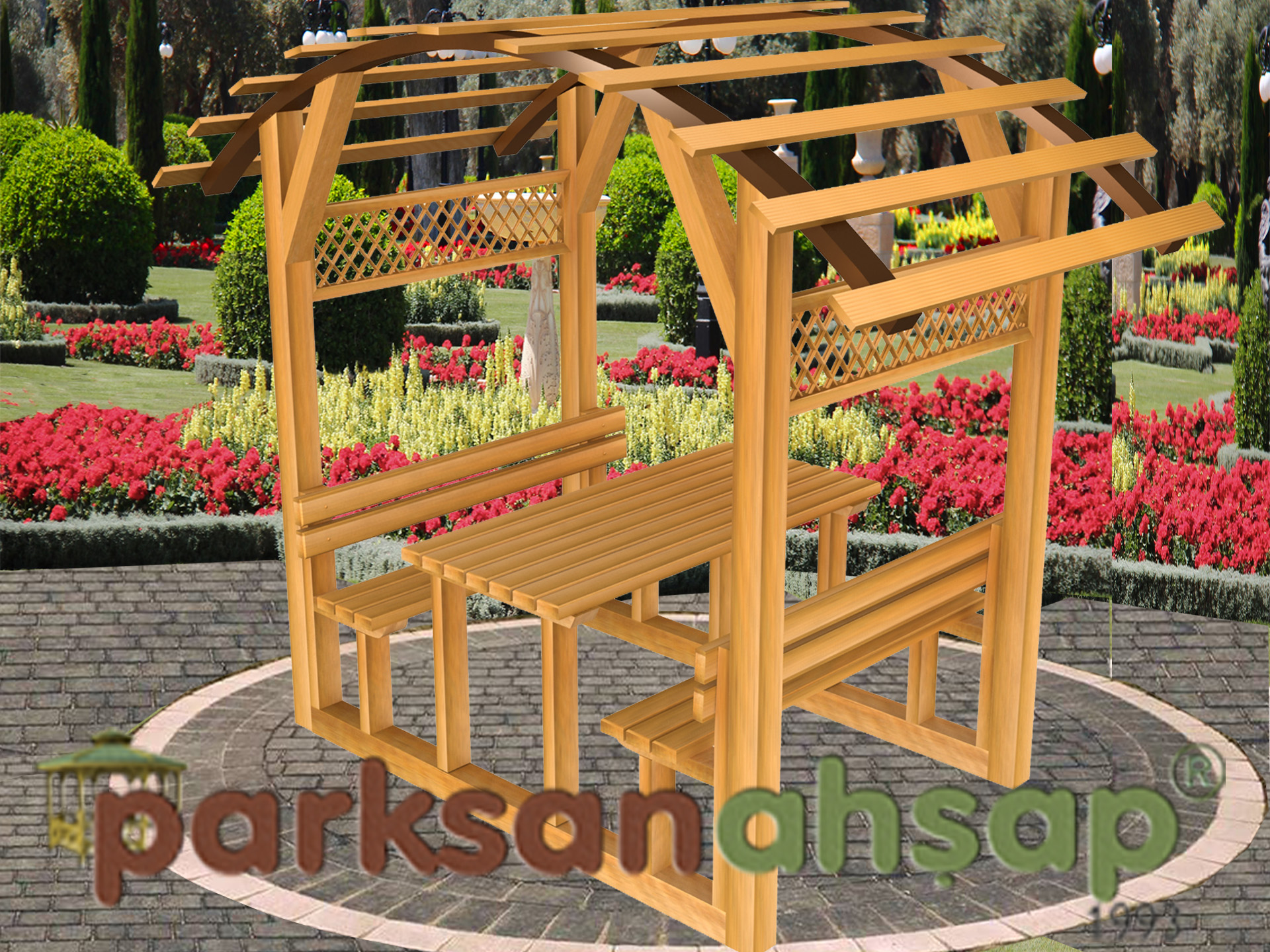 Çatılı Piknik Masası (Ahşap) 190(L)x140(W)x250(H)-70401
