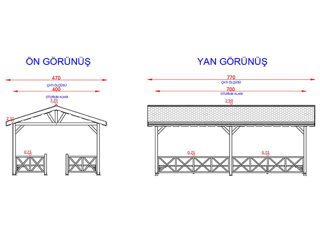 Ahşap Kamelya - Çardak ve Gazebo Modelleri  / Ahşap Kamelya Dikdörtgen 400(L)x700(W)x330(H) - 70244  Teknik Resim