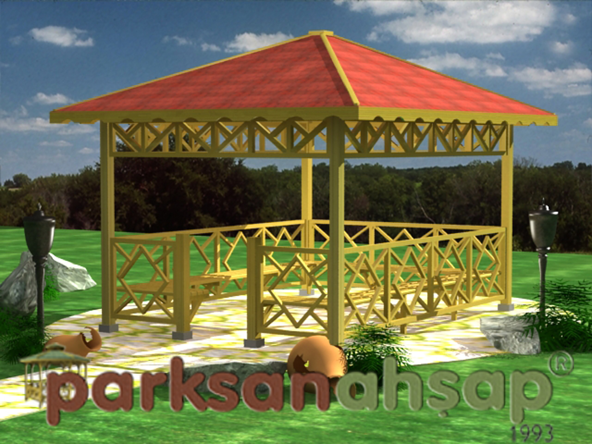 Ahşap Çardak Dikdörtgen 300(L)x400(W)x300(H) - 70207