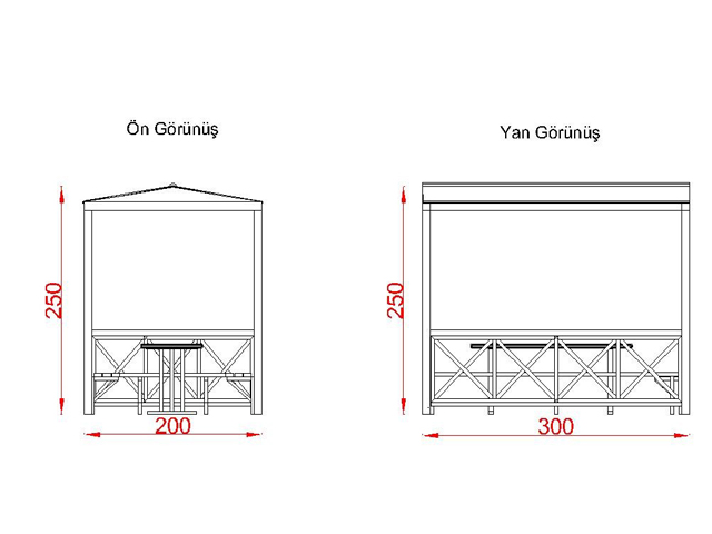 Ahşap Kamelya - Çardak ve Gazebo Modelleri  /  Ahşap Ekonomik Mini Gazebo 200(L)x300(W)x250(H) - 70107 Teknik Resim