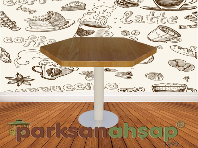 Ahşap Kafe - Balkon - Bahçe Masaları  / Kafe Balkon Altıgen Masa 100(Çap)x75(H)-70739