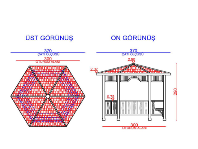 Ahşap Kamelya - Çardak ve Gazebo Modelleri  / Ahşap Kamelya Kare 300(L)x300(W)x290(H)-70140 Teknik Resim