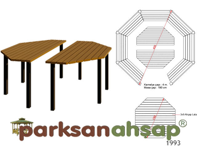 Ahşap Sekizgen Masa (Profil Ayak) 190(Çap)x75(H)-70756