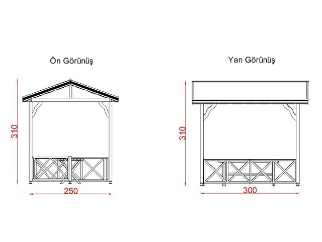 Ahşap Kamelya - Çardak ve Gazebo Modelleri  /  Ahşap Ekonomik Mini Gazebo 250(L)x300(W)x310(H) - 70119 Teknik Resim