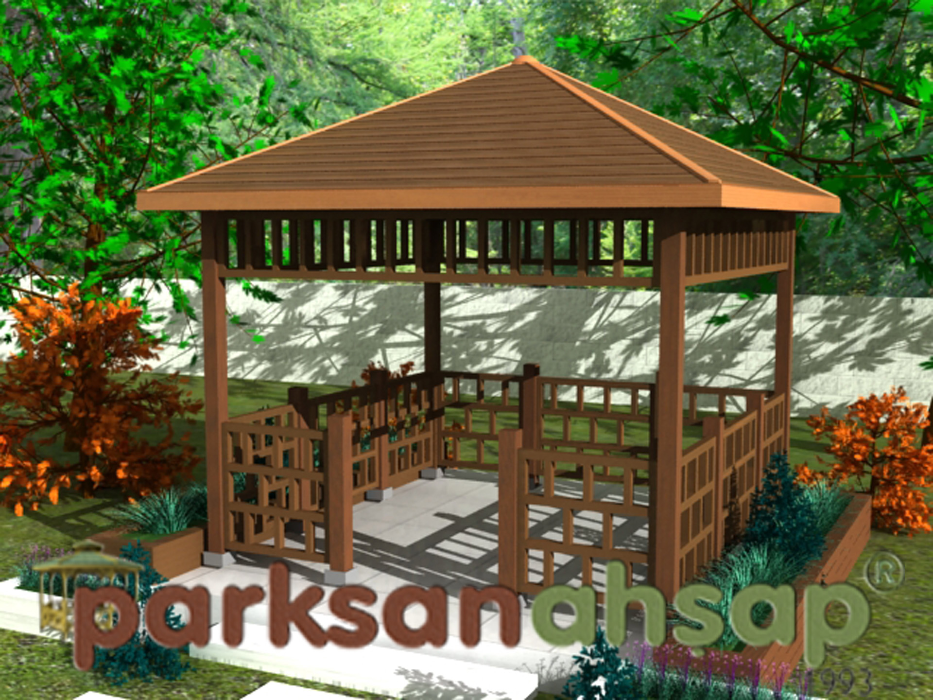 Ahşap Zarf Çatılı Kameriye 300(L)x300(W)x290(H) - 70126