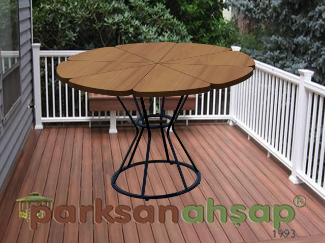 Ahşap Kafe - Balkon - Bahçe Masaları  / Kafe Balkon Papatya Masa 125(Çap)x75(H)-70741