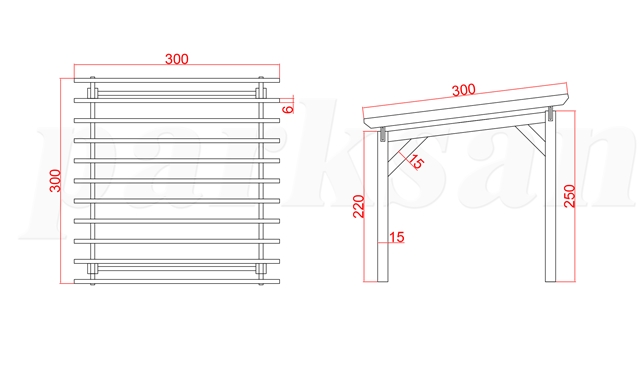 Ahşap Pergola Modelleri / Ahşap  Pergole 250(L)x300(W)x250(H) - 70348 Teknik Resim