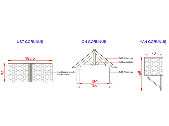 Ahşap Kapı Bahçe Giriş Takları ve Veranda Modelleri  / Ahşap Kapı Giriş Sundurma 188(L)x78(W)x145(H)-70301  Teknik Resim
