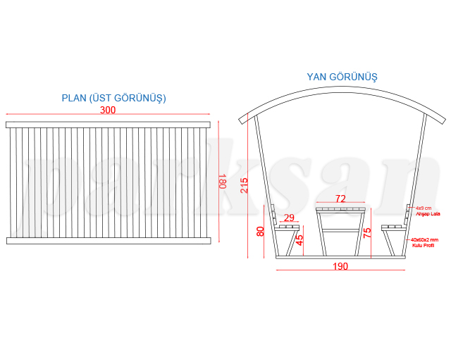 Ahşap Çatılı Piknik Masaları / Çatılı Piknik Masası (Metal) 300(L)x180(W)x243(H) - 70433 Teknik Resim