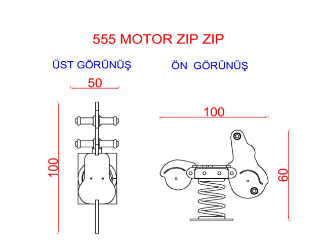 Ahşap Park Ekipmanları / Ahşap Motor Zıp Zıp - 51938 Teknik Resim