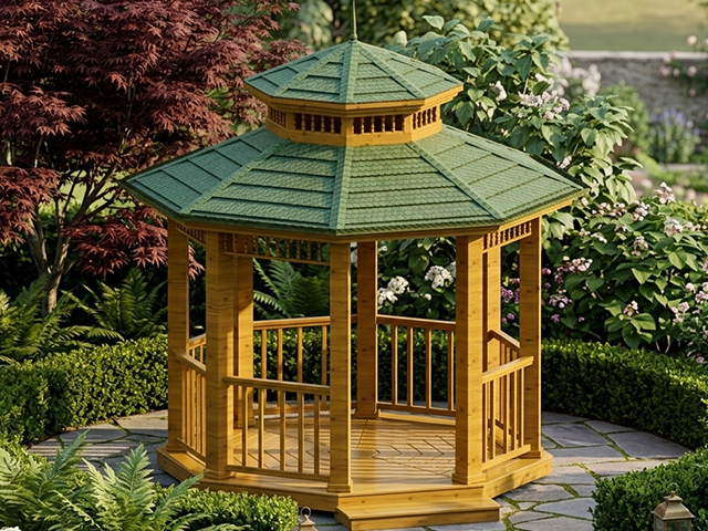 Ahşap Kamelya Kameriye ve Gazebo Modelleri / Ahşap Sekizgen Gazebo 300x300x330 (LWH) 70124  YENİ ÜRÜN