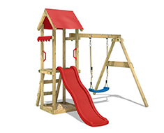 30680 - Ahşap Çatılı Kaydıraklı Salıncaklı Set