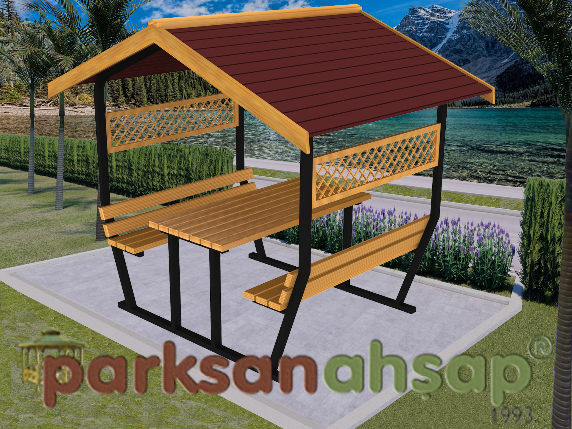 Çatılı Piknik Masası (Metal) 300(L)x180(W)x258(H)-70426