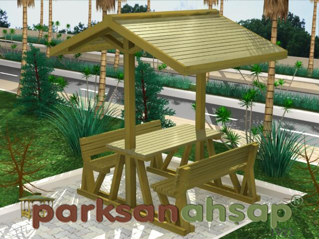 Çatılı Piknik Masası (Ahşap) 220(L)x180(W)x250(H)-70406
