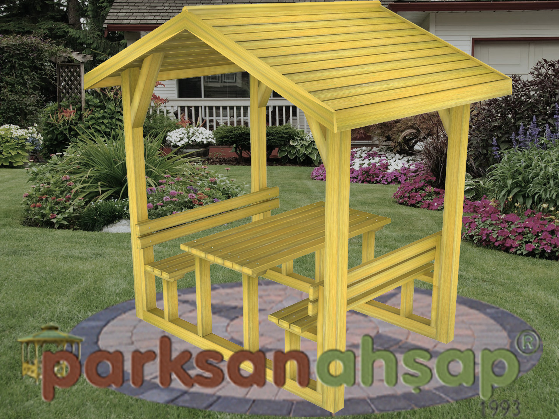 Çatılı Piknik Masası (Ahşap) 210(L)x195(W)x250(H) - 70410