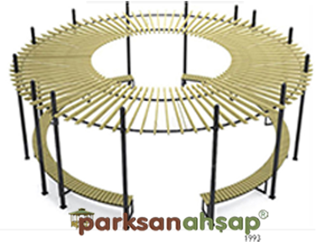 Ahşap - Metal Daire Pergole - Ø400cm - 70399