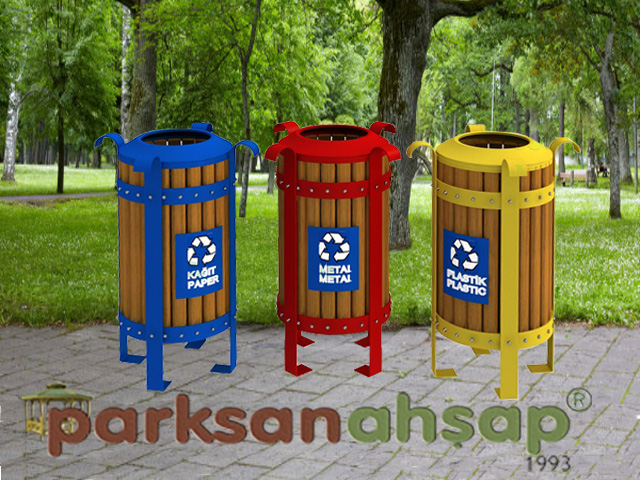 Dış Mekan Ahşap Geri Dönüşüm Çöp Kovası - 70950