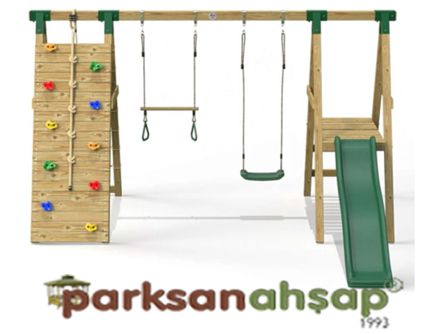 30640 - Ahşap Tırmanmalı Kaydıraklı Salıncak Seti