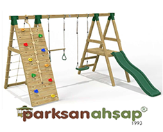 30640 - Ahşap Tırmanmalı Kaydıraklı Salıncak Seti