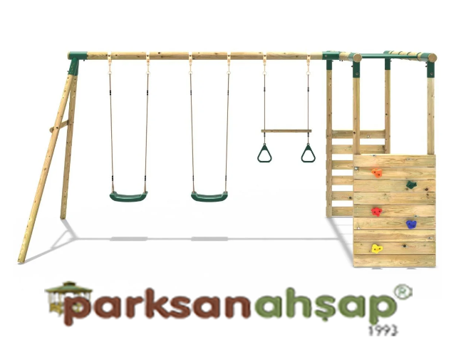 30627 - Ahşap Tırmanmalı İkili Salıncak Seti