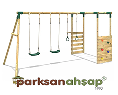 30627 - Ahşap Tırmanmalı İkili Salıncak Seti