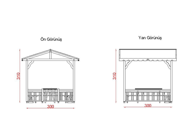 Ahşap Kamelya - Çardak ve Gazebo Modelleri  / Ahşap Ekonomik Mini Gazebo 300(L)x300(W)x290(H)-70125 Teknik Resim