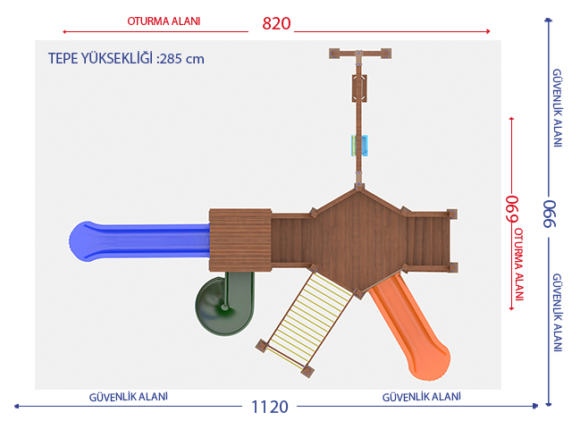 Ahşap Çocuk Oyun Parkları / Ahşap Çocuk Oyun Parkı (Eko Seri) - 51508 Teknik Resim