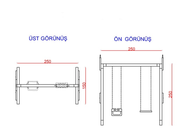 Ahşap Park Ekipmanları / Ahşap Salıncak - 51401 Teknik Resim