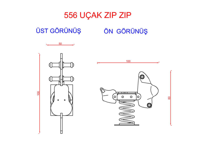 Ahşap Park Ekipmanları / Ahşap Uçak Zıp Zıp - 51937 Teknik Resim